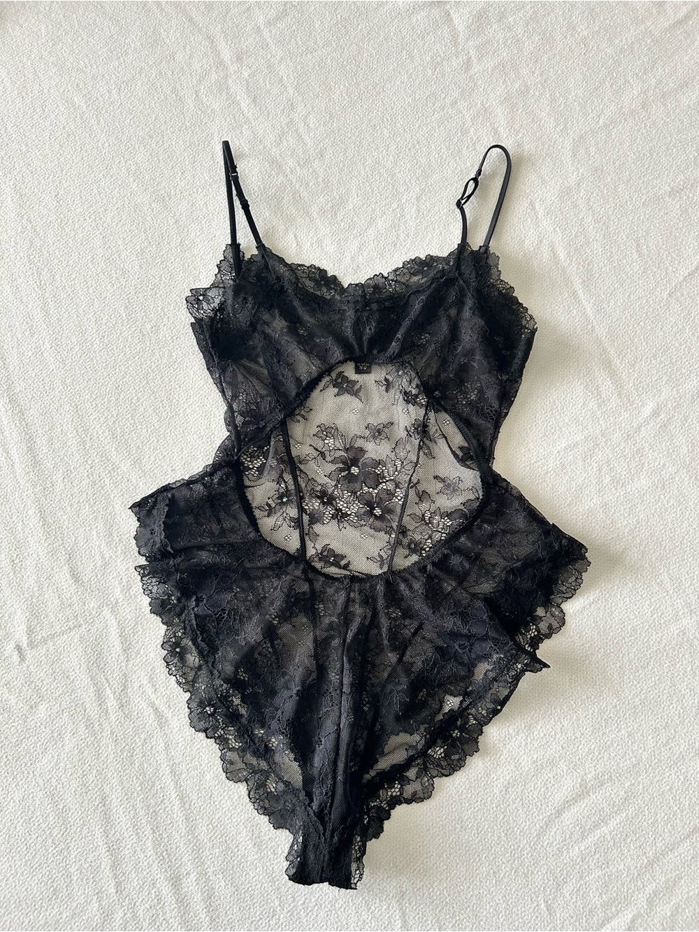 SKIMS Ultra Fine Lace Teddy in Onyx - Picture 4 of 6